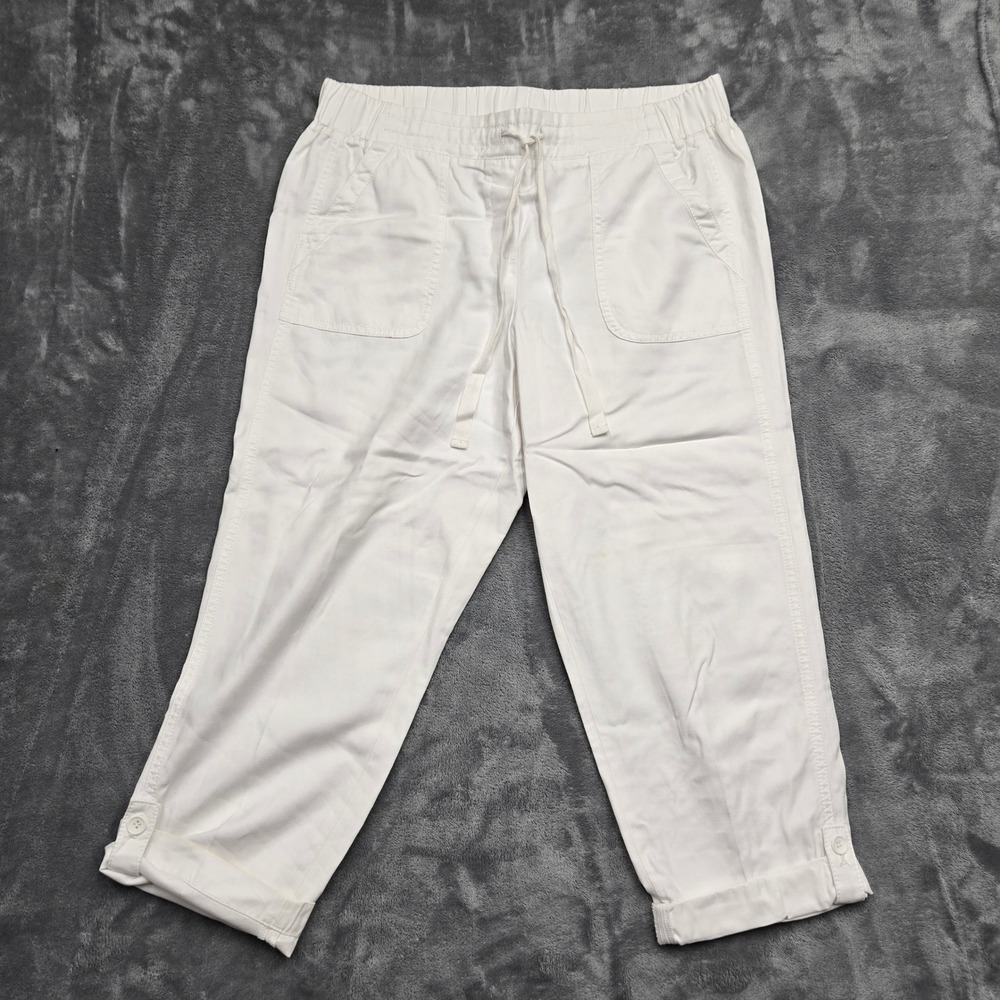 Talbots White Cotton Tencel Drawstring Cropped Pants Womens Petite Size 10P 34W